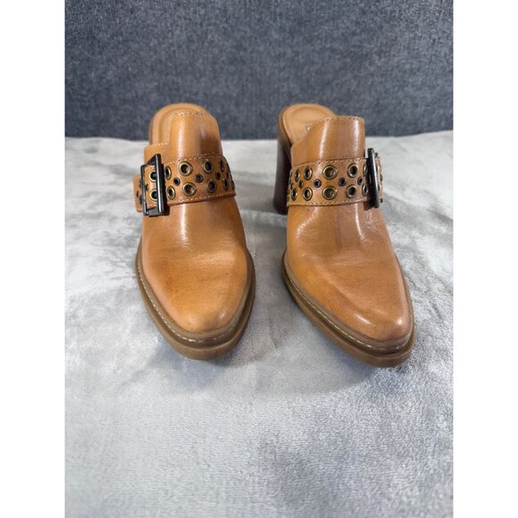 Mia womens shoes 8.5M Y2K Brown leather chunky mules heels 4" - Picture 1 of 16
